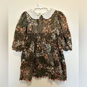 Bebe Organic Floral Long Sleeve Dress with White Collar